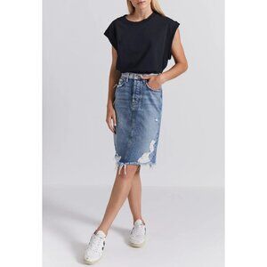 Current Elliott Skirt Ultra High Waist Blue Distressed Denim Pencil